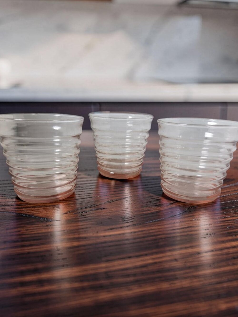 Vintage Depression Era Pink "beehive" Ribbed Rocks/Cocktail Tumblers